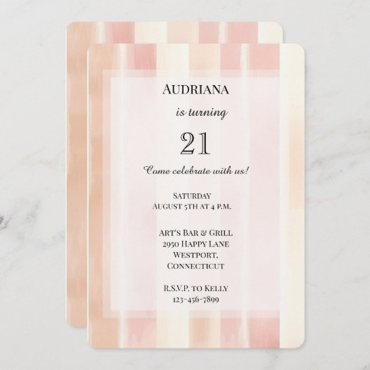  perzik roze crème strepen verjaardag kaart (Voorkant / Achterkant)