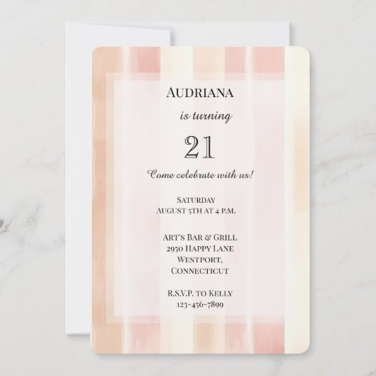  perzik roze crème strepen verjaardag kaart (Voorkant)