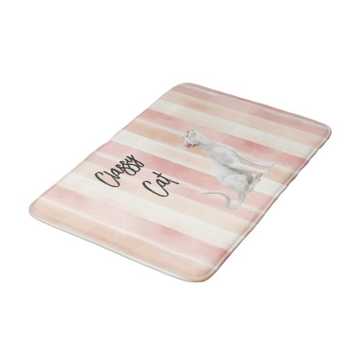  Perzik Roze Crème Stripes Cat Badmat (Gekanteld)
