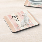 Perzik Roze Crème Stripes Cat Bier Onderzetter (Linkerzijde)