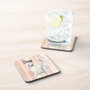 Perzik Roze Crème Stripes Cat Bier Onderzetter