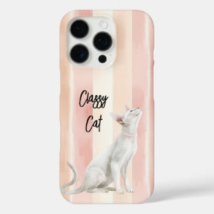 Perzik Roze Crème Stripes Cat iPhone 16 Pro Hoesje