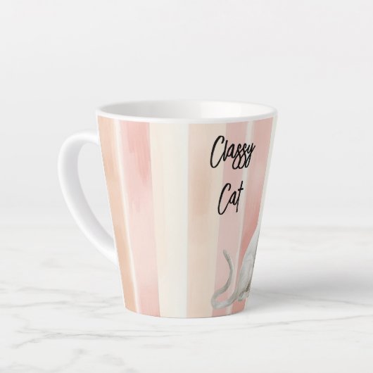 Perzik Roze Crème Stripes Cat Latte Mok (Linkerhoek)