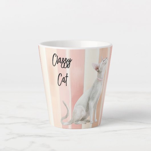 Perzik Roze Crème Stripes Cat Latte Mok (Voorkant)
