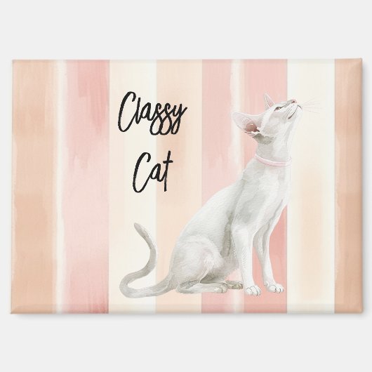 Perzik Roze Crème Stripes Cat Magneet (Voorkant)