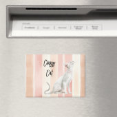 Perzik Roze Crème Stripes Cat Magneet (Insitu (Vaatwasser))