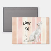 Perzik Roze Crème Stripes Cat Magneet (Voorkant / Achterkant)