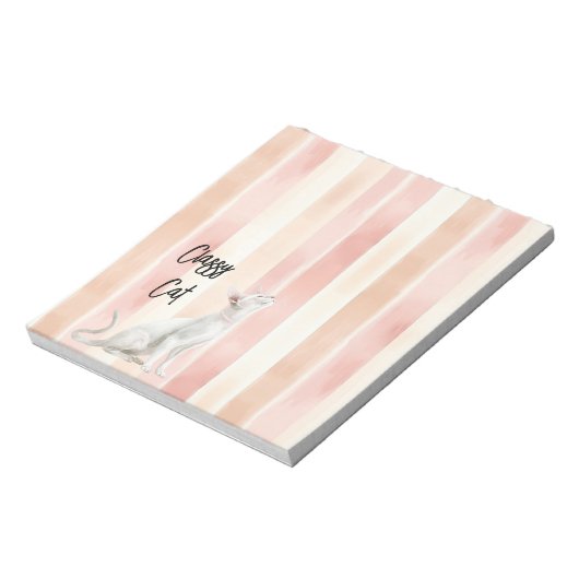  Perzik Roze Crème Stripes Cat Notitieblok (Linkerzijde)