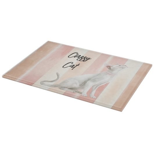  Perzik Roze Crème Stripes Cat Snijplank (Hoek)