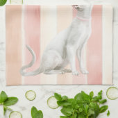  Perzik Roze Crème Stripes Cat Theedoek (Gevouwen)