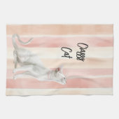  Perzik Roze Crème Stripes Cat Theedoek (Horizontaal)