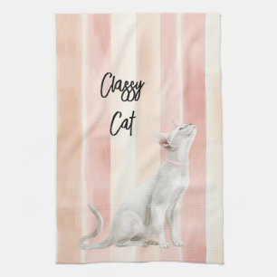 Perzik Roze Crème Stripes Cat Theedoek