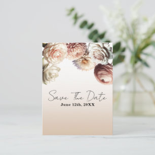 Perzik Roze Crème Witte Bloemen Bewaar de Datum Aankondigingskaart