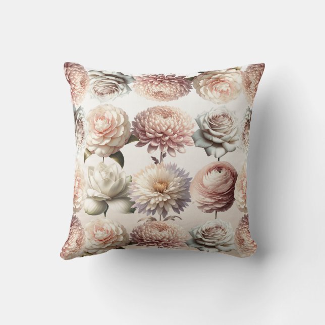 Perzik Roze Crème Witte Bloemen Bloem Kussen (Achterkant)