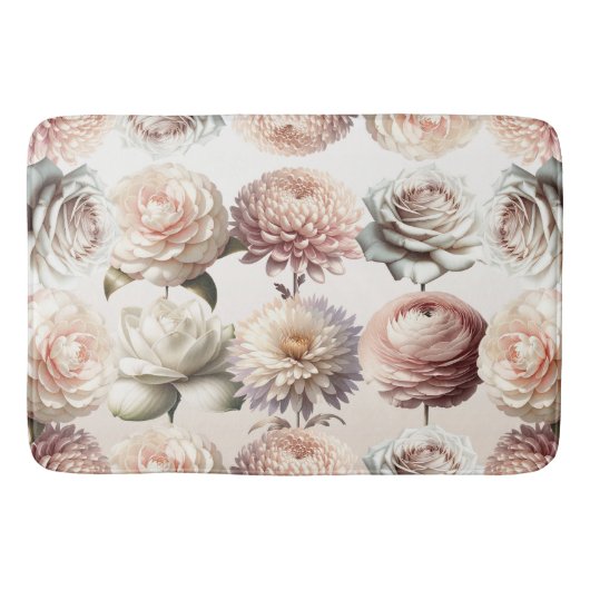 Perzik Roze Crème Witte Bloemen Bloemige Bruiloft Badmat (Voorkant)