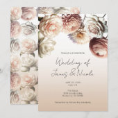 Perzik Roze Crème Witte Bloemen Bloemige Bruiloft Kaart (Voorkant / Achterkant)