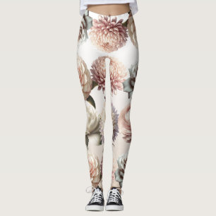 Perzik Roze Crème Witte Bloemen Bloemige Bruiloft Leggings