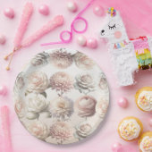 Perzik Roze Crème Witte Bloemen Bloemige Bruiloft Papieren Bordje (Feest)