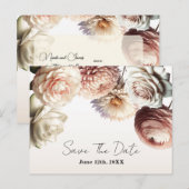 Perzik Roze Crème Witte Bloemen Save the Date  Aankondigingskaart (Voorkant / Achterkant)