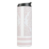 Perzik/Roze Damast Gestreepte Waterfles Thermosbeker (Gedraaid links)