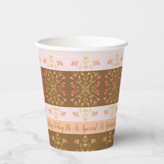 Perzik roze en goud papieren bekers (Voorkant)