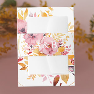 Perzik Roze en Gouden Gele Monogram Bruiloft Uitnodigingen Wikkel