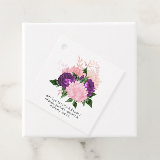 Perzik Roze en Lavendel Paarse Bloem Bedankjes Labels (In situ)
