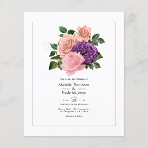 Perzik Roze en Lavendel Paarse Bloemige Bruiloft Flyer
