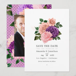 Perzik Roze en Lavendel Paarse Bloemige Bruiloft Save The Date