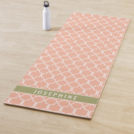 Perzik Roze En Olijfgroene Traliewerk Patroon Yogamat