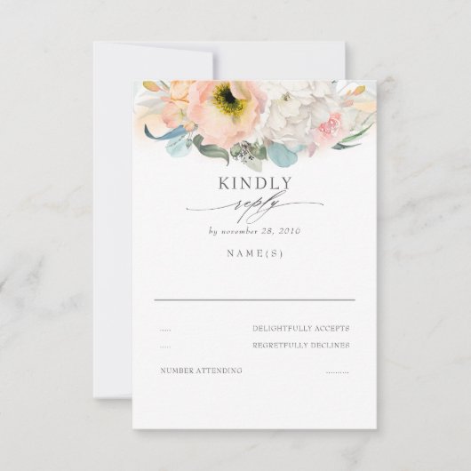 Perzik Roze en Wit Bloemen Bruiloft RSVP (Voorkant)