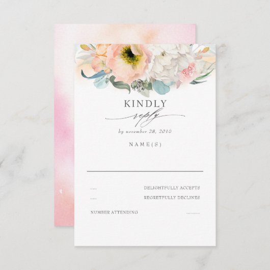 Perzik Roze en Wit Bloemen Bruiloft RSVP (Voorkant / Achterkant)