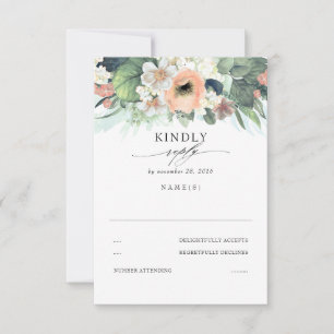 Perzik Roze en Wit Bloemen Bruiloft RSVP Kaartje
