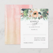Perzik Roze en Wit Bloemen Bruiloft RSVP Kaartje (Voorkant / Achterkant)