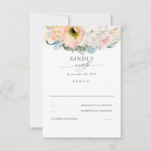 Perzik Roze en Wit Bloemen Bruiloft RSVP Kaartje