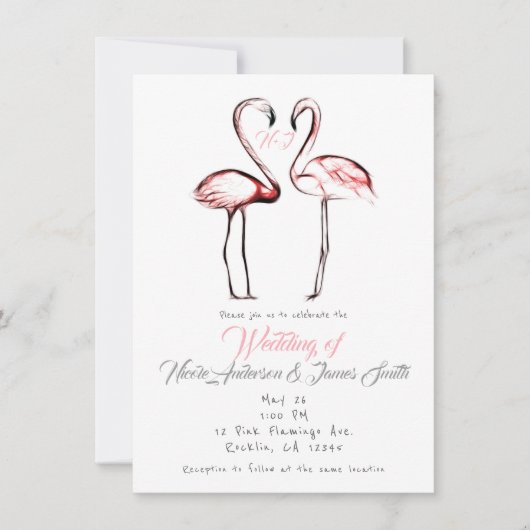 Perzik roze flamingo Flamingo Elegante bruiloft Kaart (Voorkant)