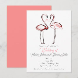 Perzik Roze Flamingo's Flamingo Elegante Trouwdag Kaart