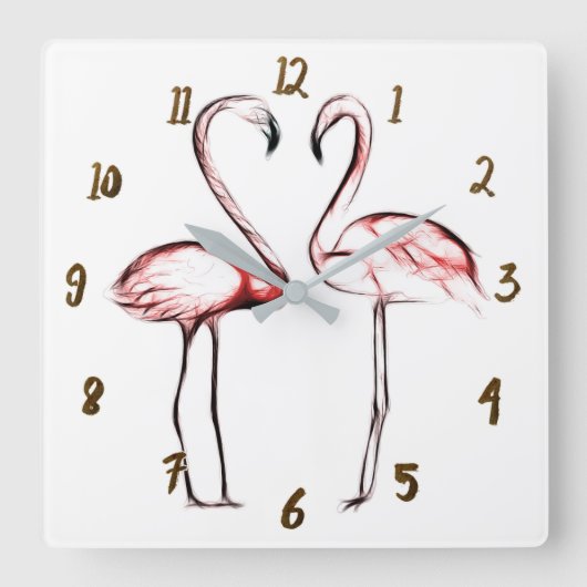 Perzik Roze Flamingo's Flamingo Tropisch Vierkante Klok (Voorkant)