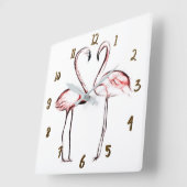 Perzik Roze Flamingo's Flamingo Tropisch Vierkante Klok (Hoek)