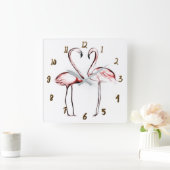 Perzik Roze Flamingo's Flamingo Tropisch Vierkante Klok (Huis)