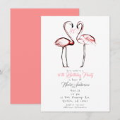 Perzik Roze Flamingo's Flamingo Verjaardagsfeestje Kaart (Voorkant / Achterkant)