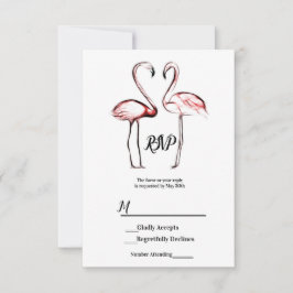Perzik Roze Flamingo's Flamingo Zwarte Marmer RSVP Kaartje