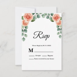 Perzik Roze Gebogen Bloemen Bruiloft RSVP Kaart