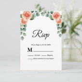 Perzik Roze Gebogen Bloemen Bruiloft RSVP Kaart (Staand voorkant)