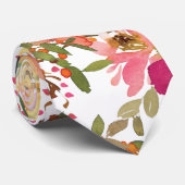 Perzik Roze Geel Aquarel Bloemige Bruiloft Stropdas (Opgerold)