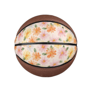 Perzik Roze Geel Blauwe Bloemen Basketbal