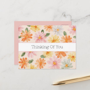 Perzik Roze Geel Blauwe Bloemen Denk Aan Jou Briefkaart