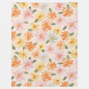 Perzik Roze Geel Blauwe Bloemen Fleece Deken