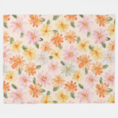 Perzik Roze Geel Blauwe Bloemen Fleece Deken (Voorkant (Horizontaal))