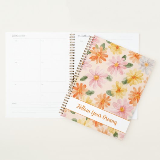 Perzik Roze Geel Blauwe Bloemen  Planner (Display)